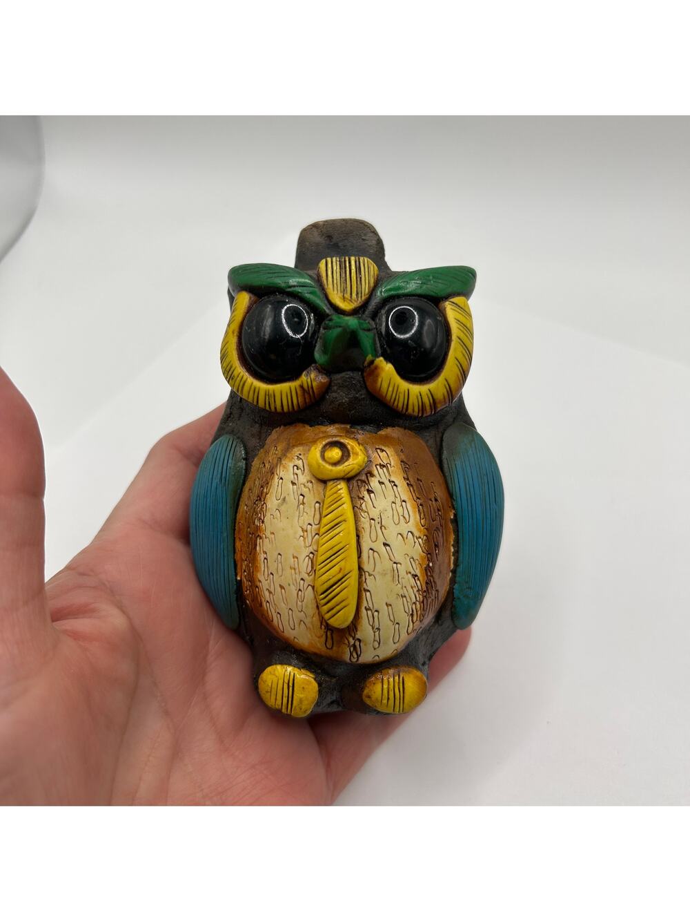 Owl Aztec Ocarina Clay Pottery Mayan Colorful Mexican VTG Retro Clay Owl Whistle